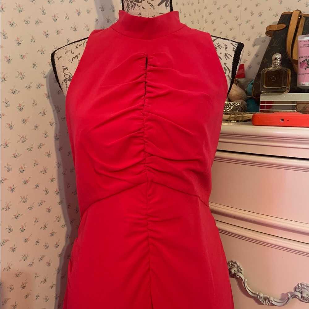Halston Heritage Ruched Ruffle Fuchsia Dress - Picture 7 of 15